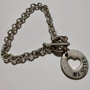 Vintage #1 sister chain bracelet with barbell closure. Printed on both sides